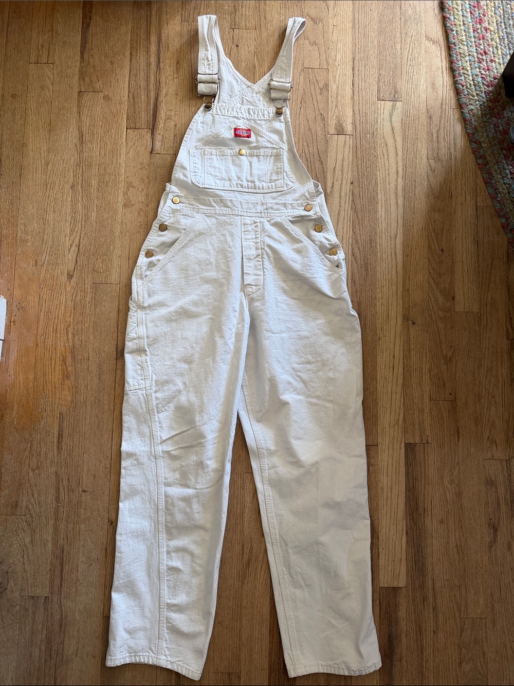 VTG 90’s Dickie’s Women’s White Carpenter Denim Overalls Utility WorkWear Small